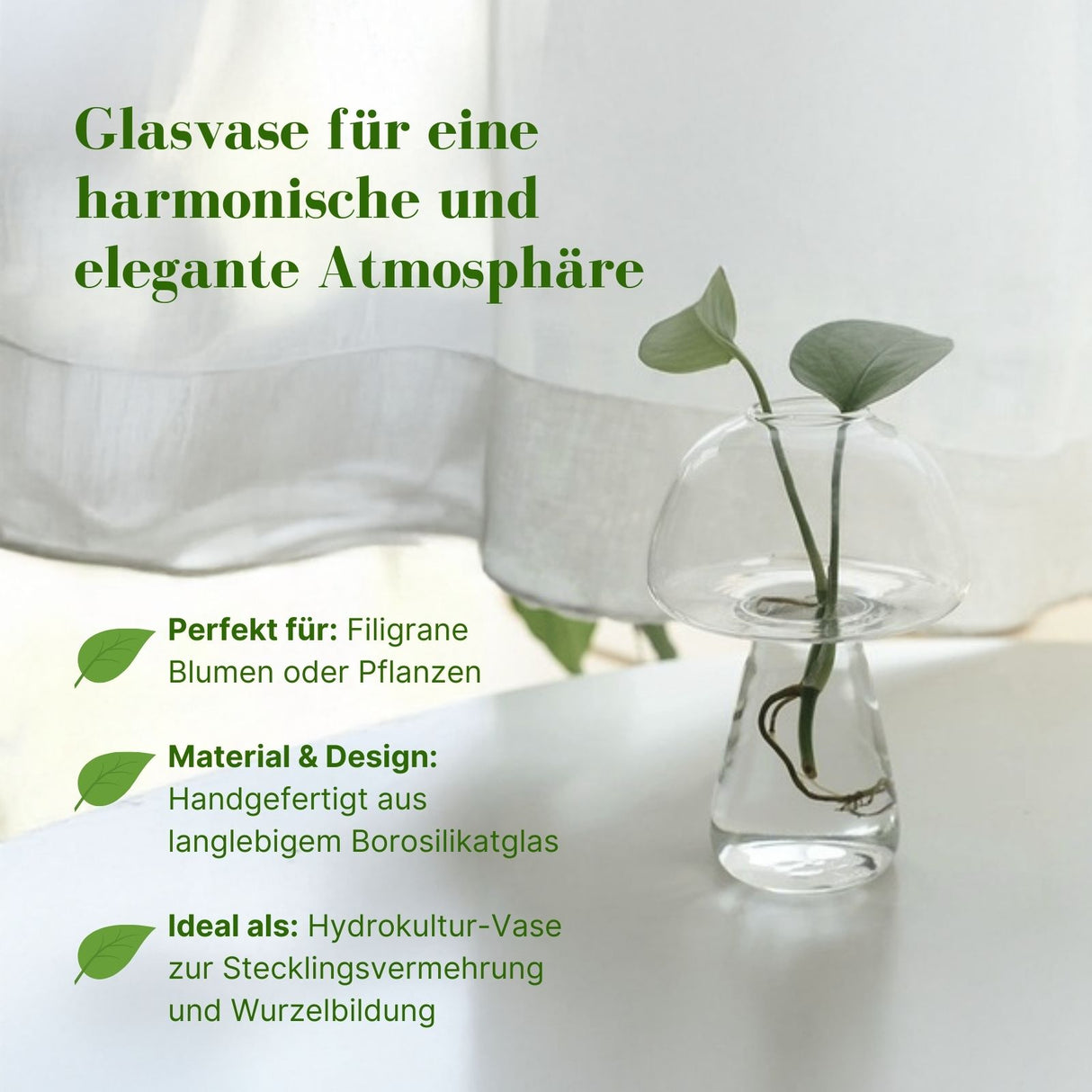 Stehende Glasvase Pilzform Blumenvase Vase Dekoration