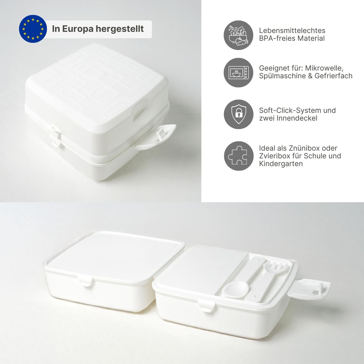 Brotdose mit Besteck Lunchbox Snackbehälter Meal-Prep-Box Znünibox