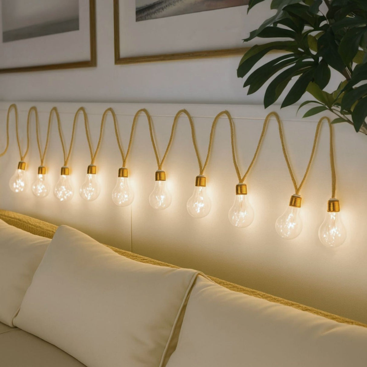 LED-Hanfseil-Lichterkette Solar-Leuchtkette Gartenbeleuchtung Lampe