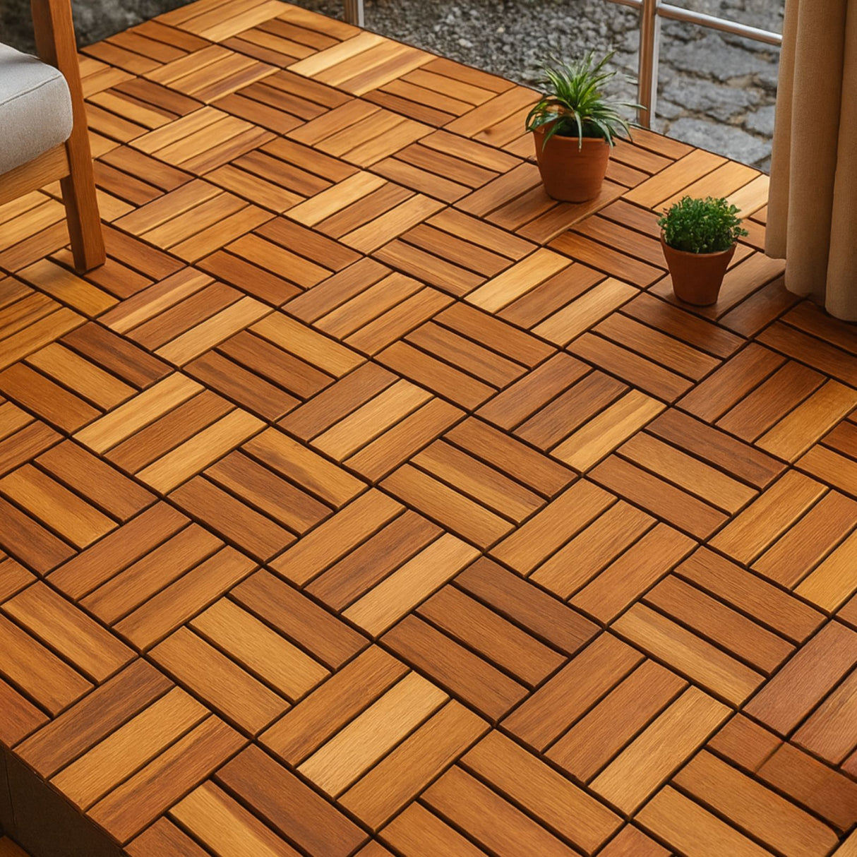 4er-Set Akazienholz-Fliesen Holzfliesen Bodenplatten Klickfliesen