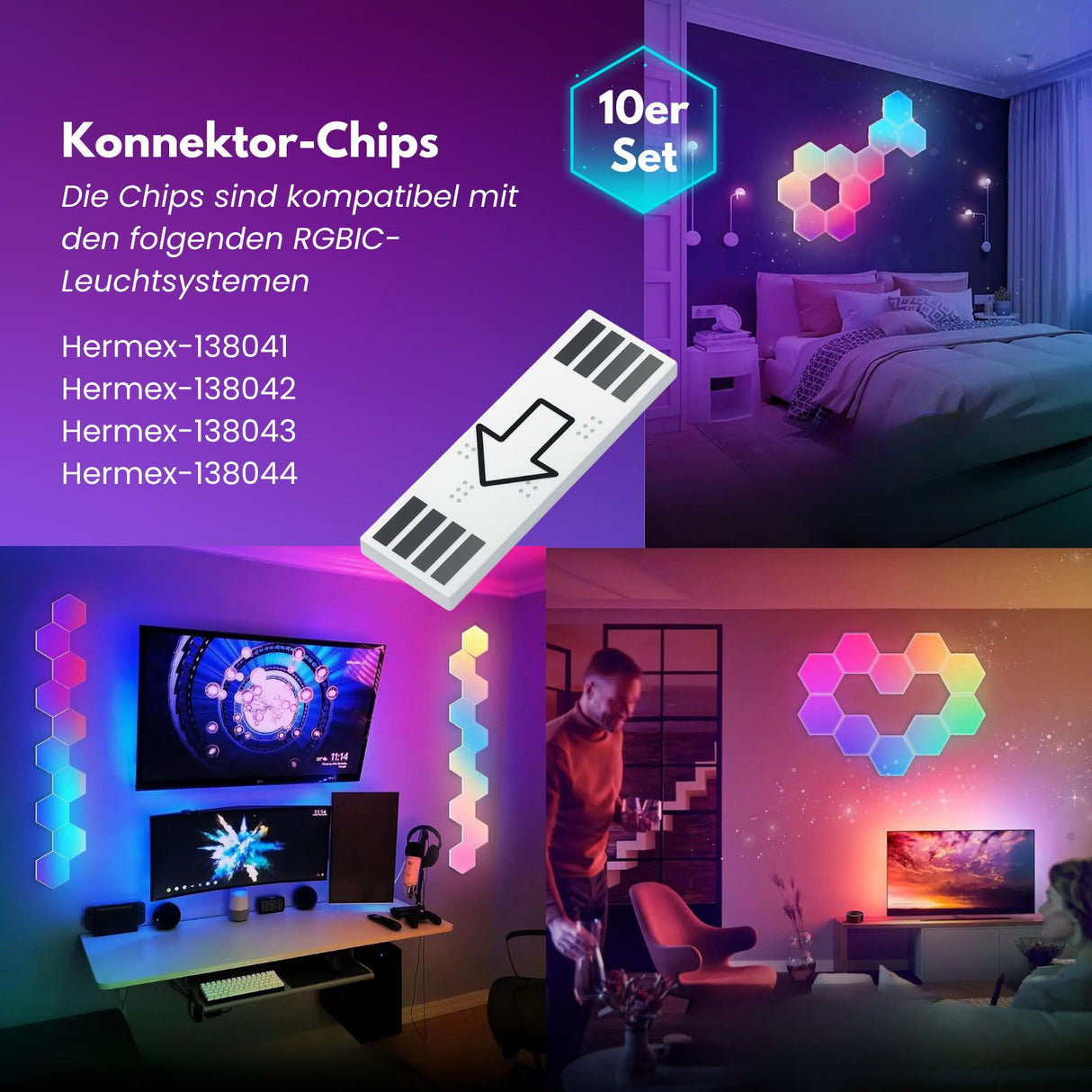 10er-Set Konnektor-Chip für Hexagon-Leuchtplatte LED-Paneel-Verbinder