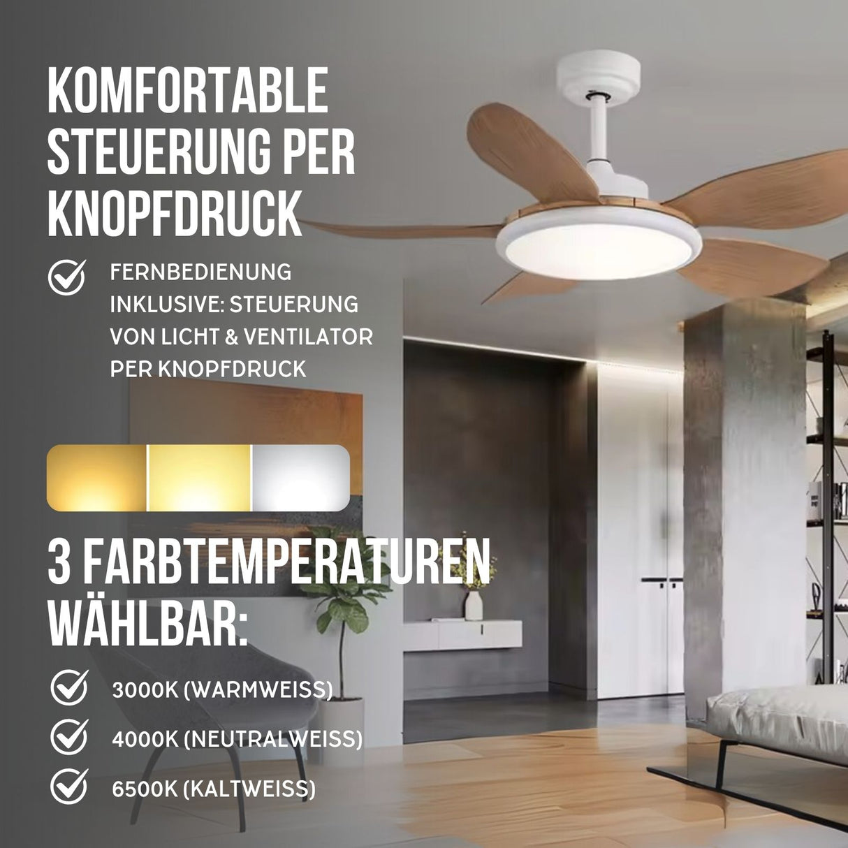 Ventilator Deckengebläse mit LED-Beleuchtung Deckenventilator