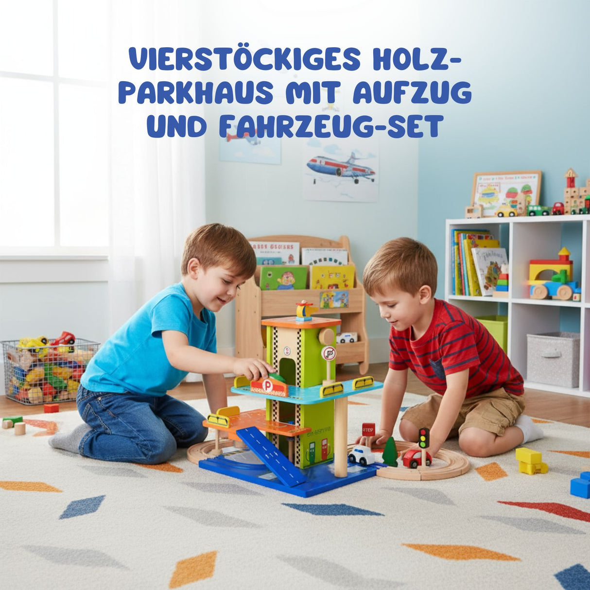 Holz-Parkhaus für Kinder mit Zubehör Spielgarage Parkgarage Spielzeug