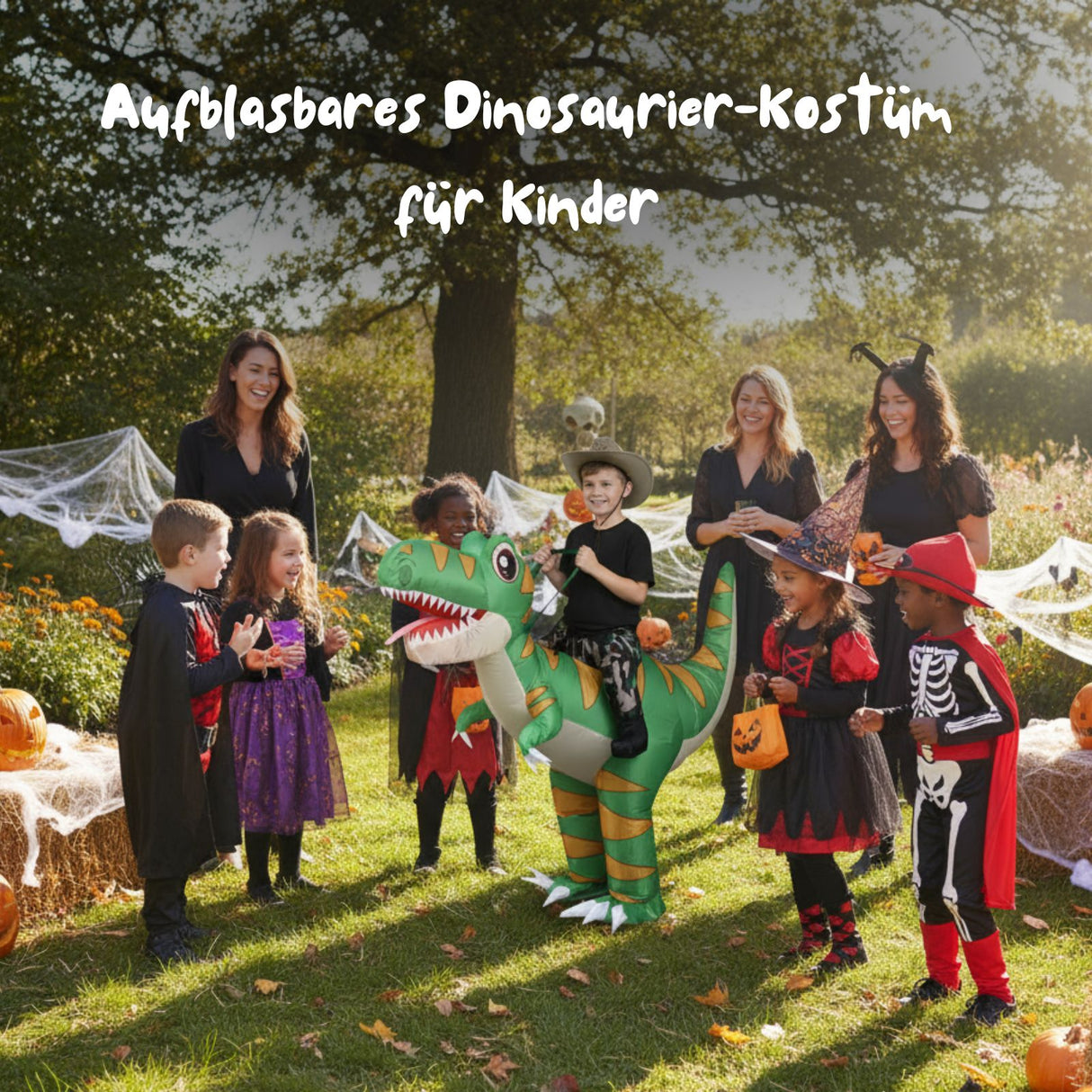Dinosaurier Kostüm Kinder 120–140cm – grün, mit Lüfter & Batteriekasten