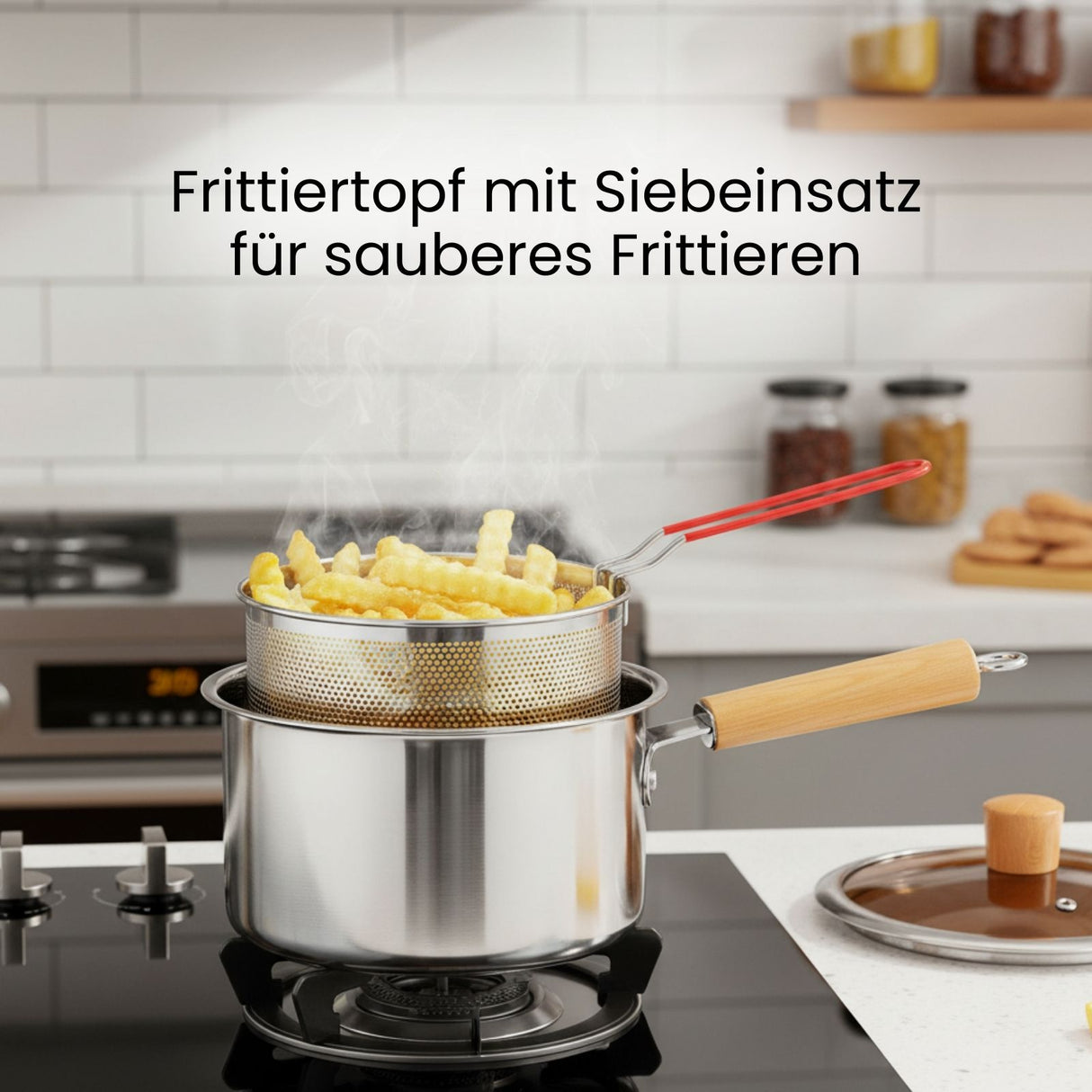 Frittiertopf Edelstahl-Kochtopf mit Siebeinsatz Nudeltopf Pastatopf