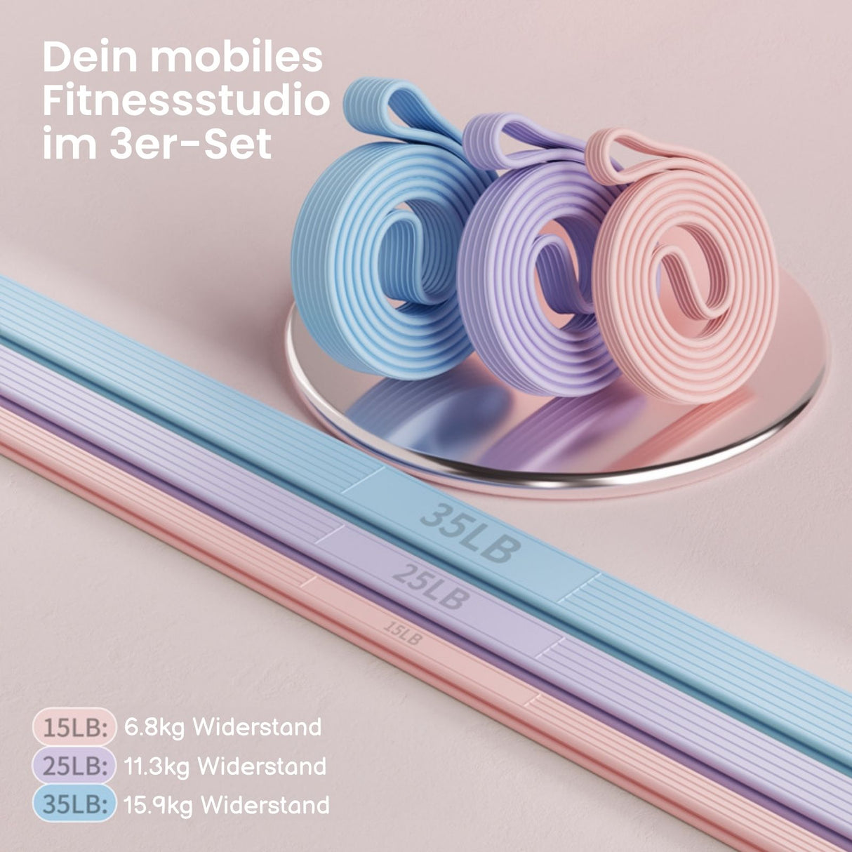 3-tlg. Set Fitnessband Resistance Band Sportband Powerband Übungsband