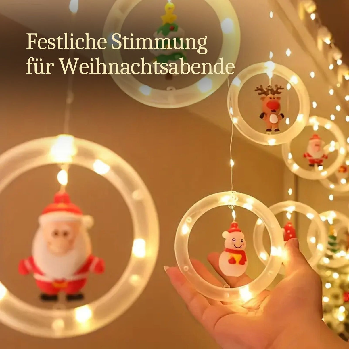 LED Weihnachtslichterkette 3m Ringlichterkette Leuchtvorhang mit Ringen