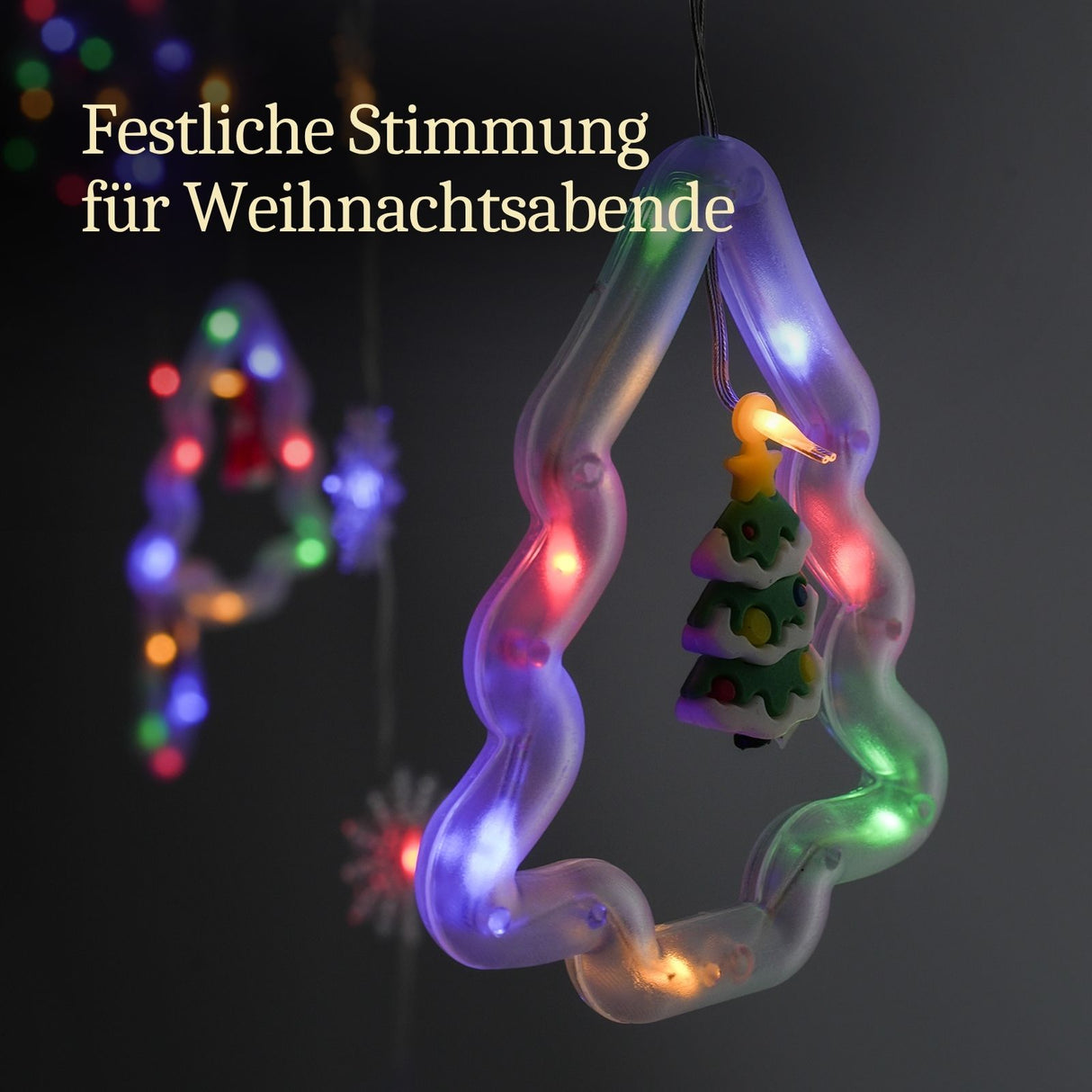 LED Weihnachtslichterkette 3m Lichtvorhang mit Tannenbäumen Leuchtkette