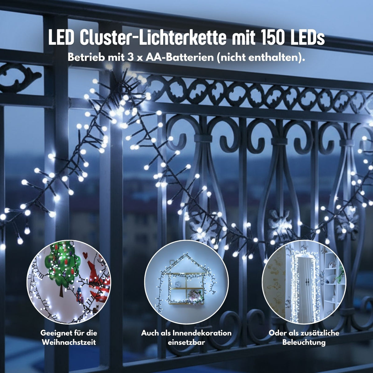 LED Cluster-Lichterkette 3.7m Lichtgirlande Büschellichterkette