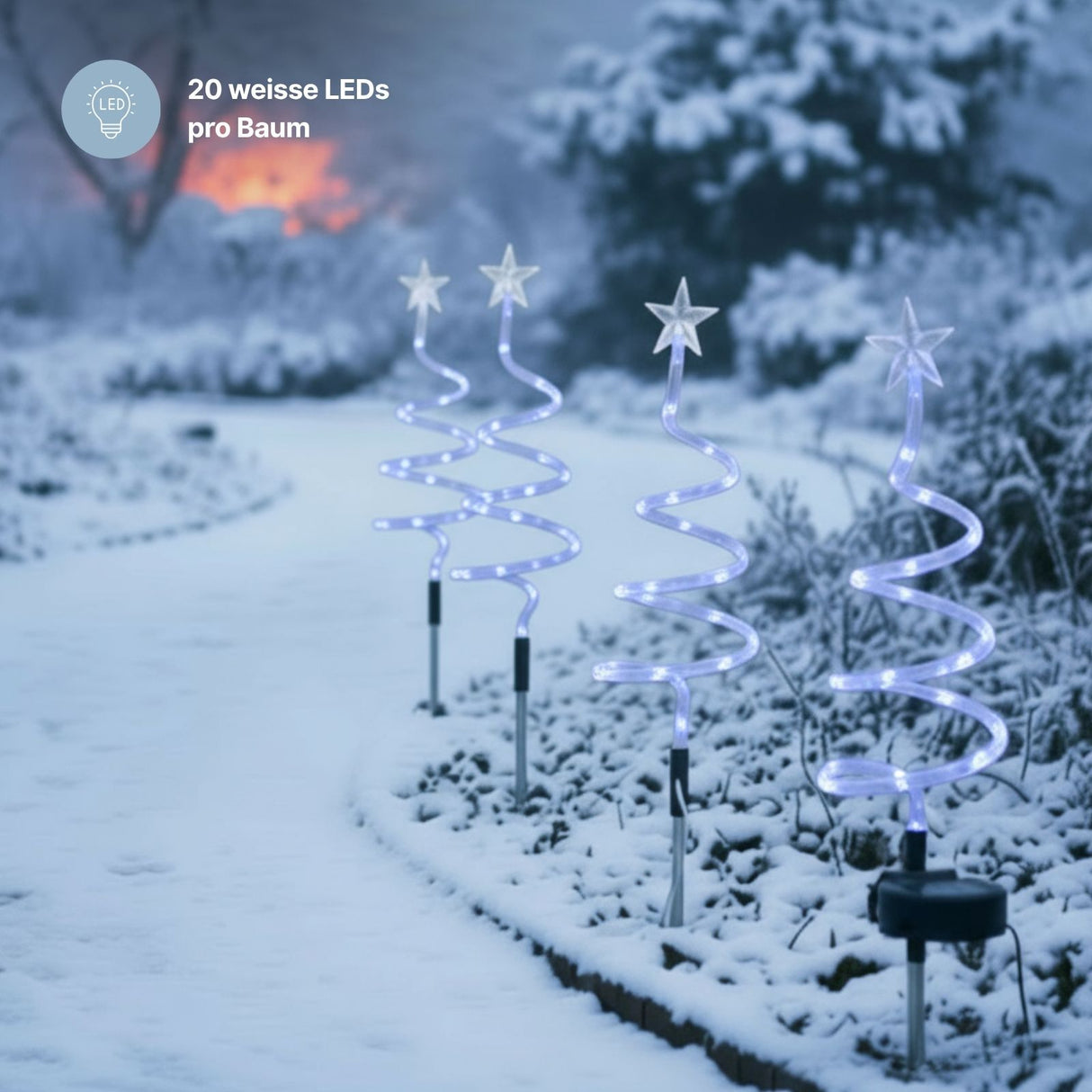 4er-Set LED Solar-Spiralbaum Lichterkette Weihnachtsdeko Solarleuchte
