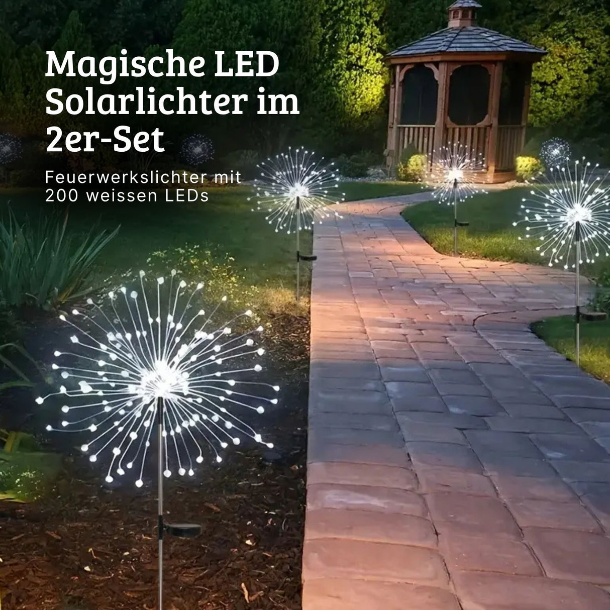 2er-Set LED Solar-Feuerwerkslichter Gartenleuchte Lichterkette Deko