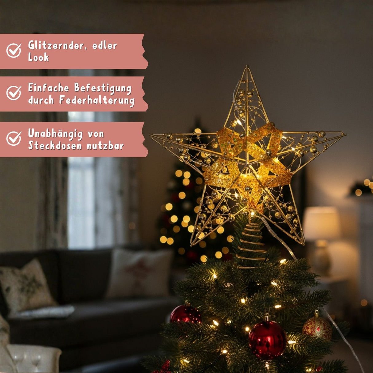 Christbaumspitze LED-Stern Weihnachtsbaumspitze Baumspitze mit Licht