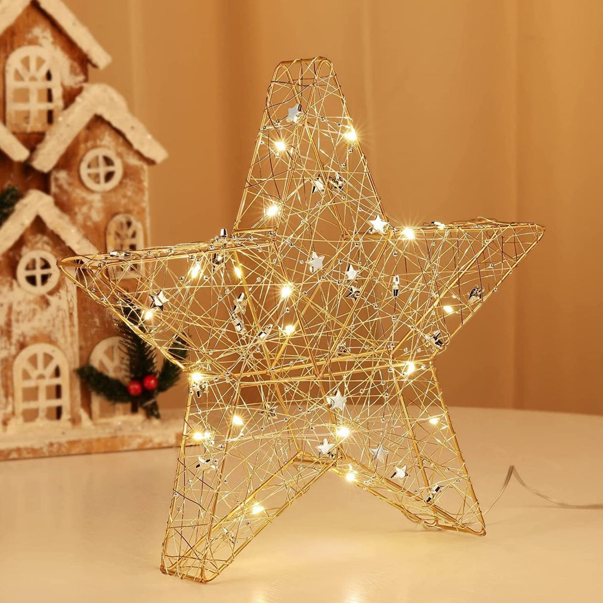 LED-Dekostern 3D Leuchtstern Drahtstern Weihnachtsstern Metallstern