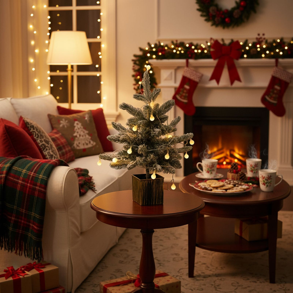 Weihnachtsbaum 45cm mit Schnee und LED Kunsttanne Tisch-Christbaum