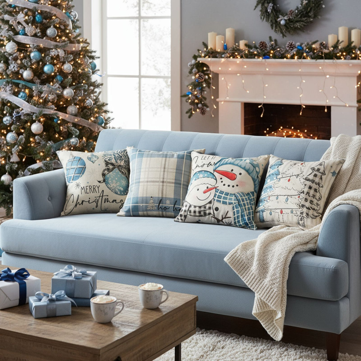 4er-Set Weihnachts-Kissenbezug Zier-Bezug Kissenhülle Dekokissen-Bezug