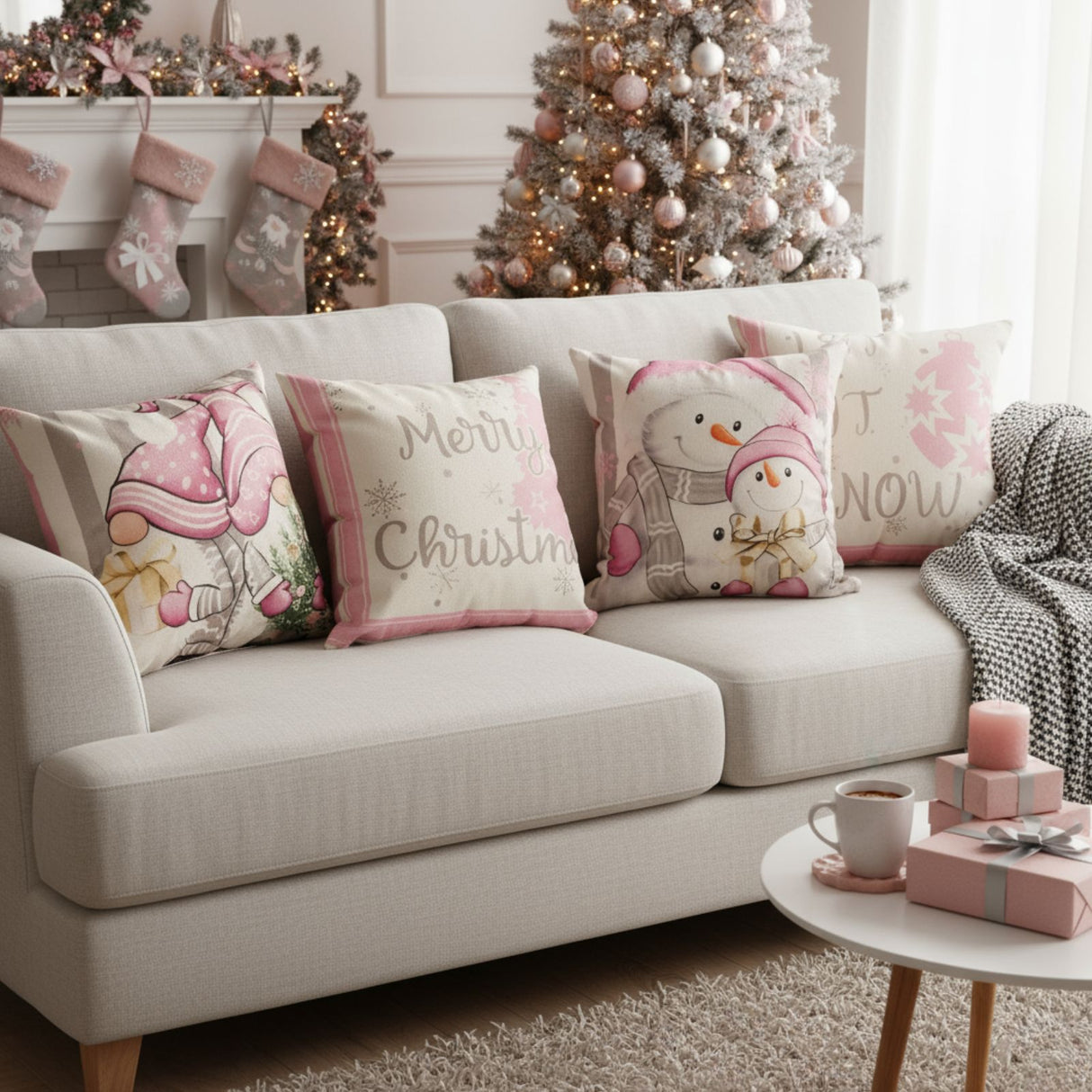 4er-Set Weihnachts-Kissenbezug Kissenhülle Dekokissen-Bezug Zier-Bezug