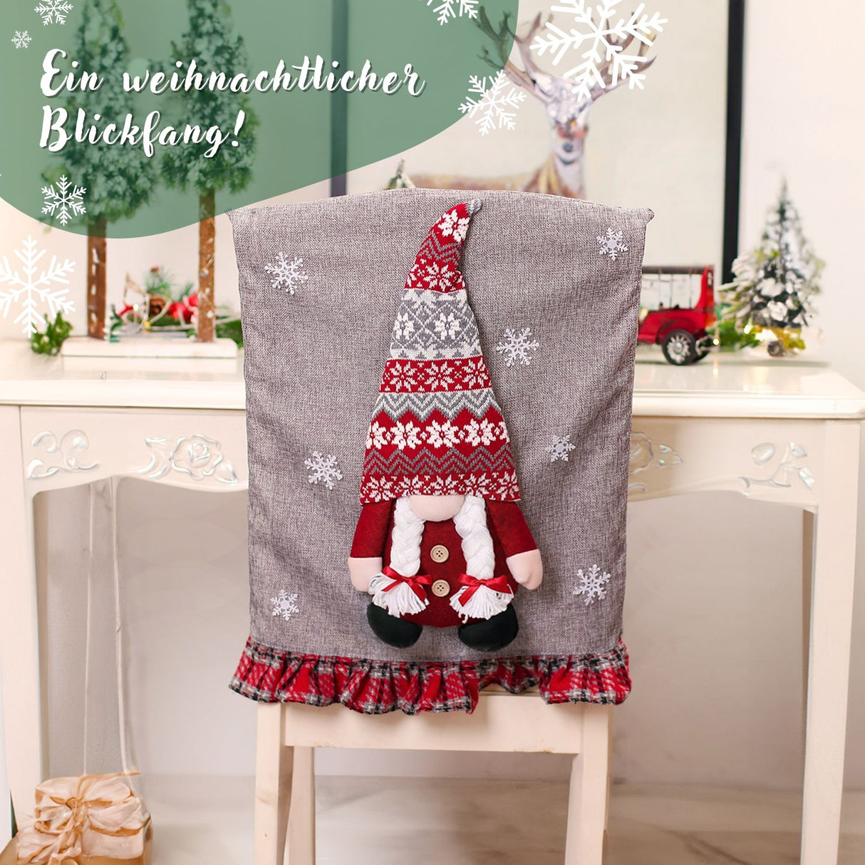 Weihnachts-Stuhldeko Stuhlhusse mit Wichtel Stuhlbezug Stuhlüberzug