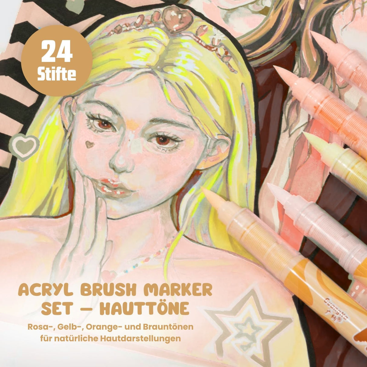 24-tlg. Set Acrylmarker Hautfarben Pinselstifte Acryl Brush Marker