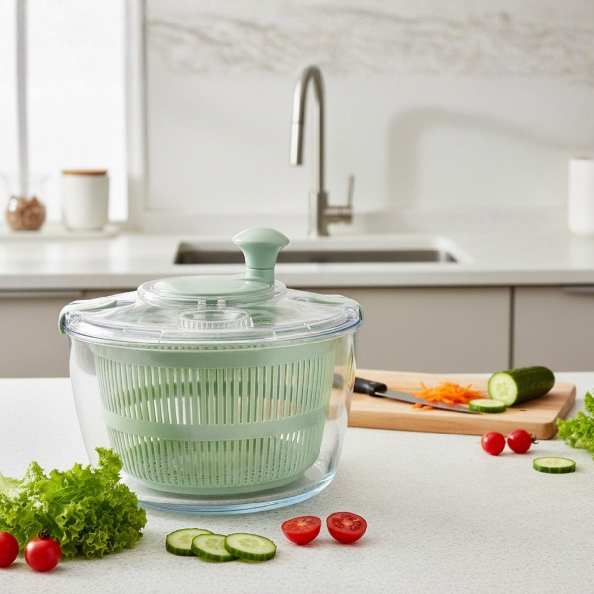 Glas-Salatschleuder Gemüseschneider Küchenmultischneider Salatschüssel