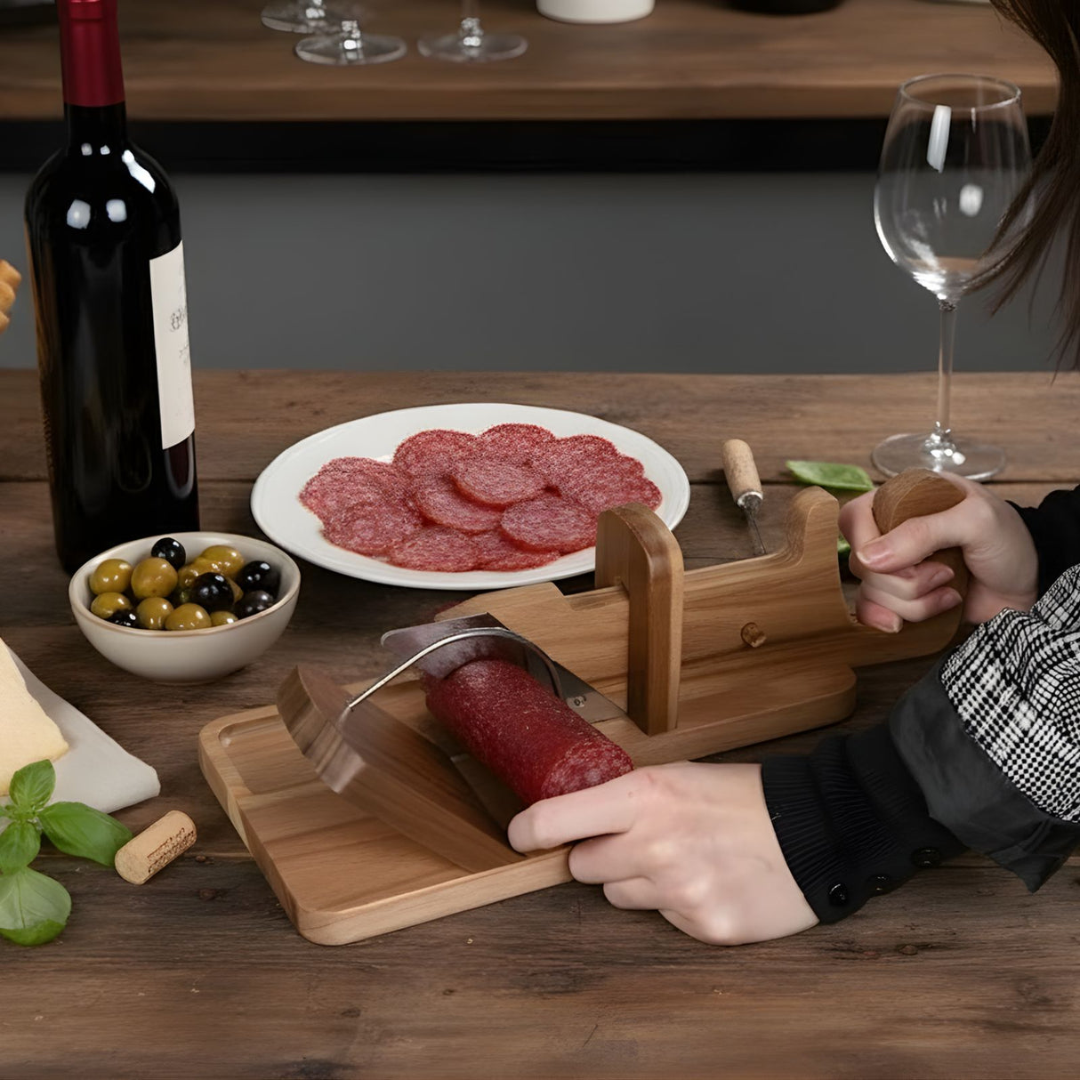 Hand-Wurstschneider aus Holz Wursthobel Slicer für Wurst Salamihobel