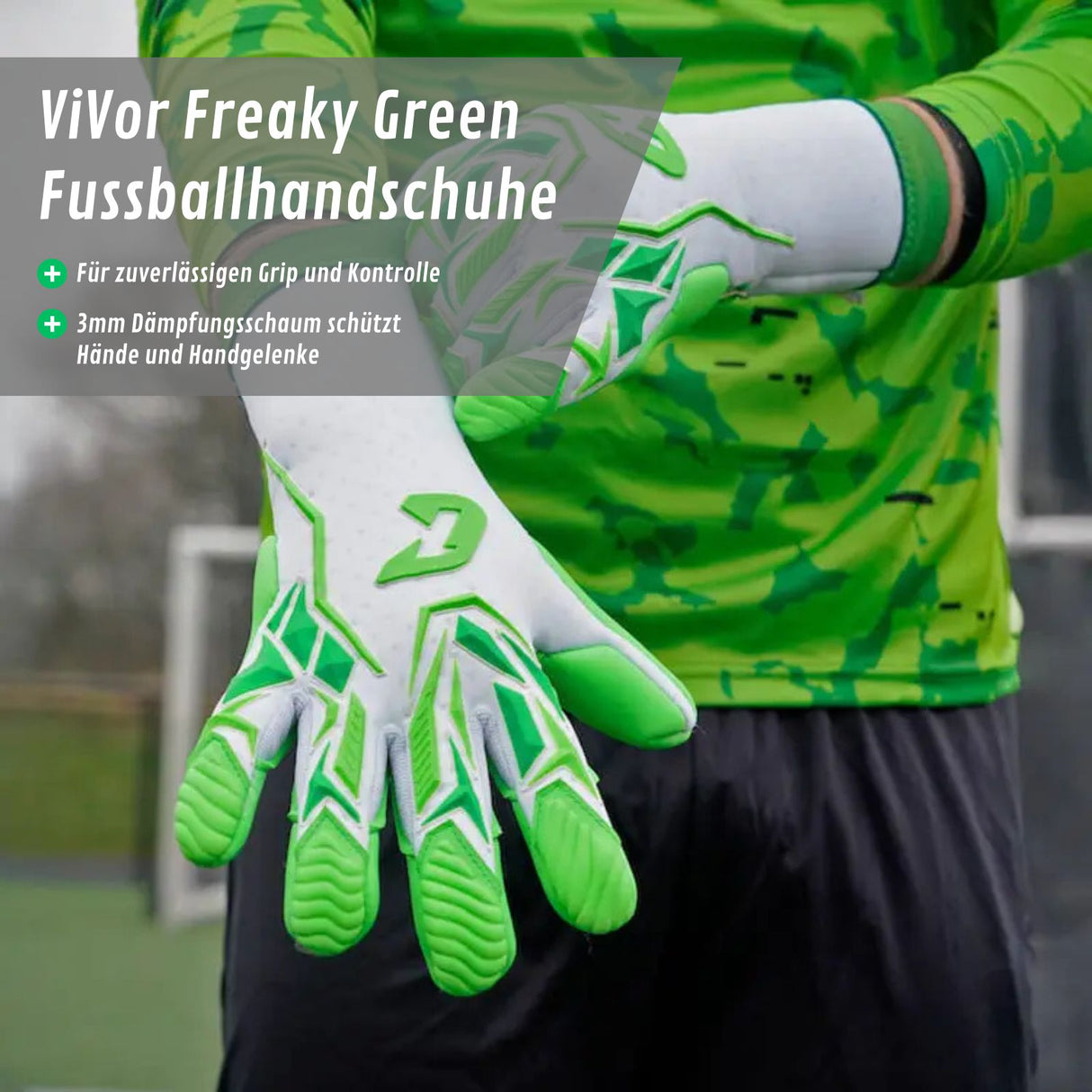 Fussballhandschuhe ViVor Freaky Green Gr. 9.5 Torwart Goalie Handschuhe