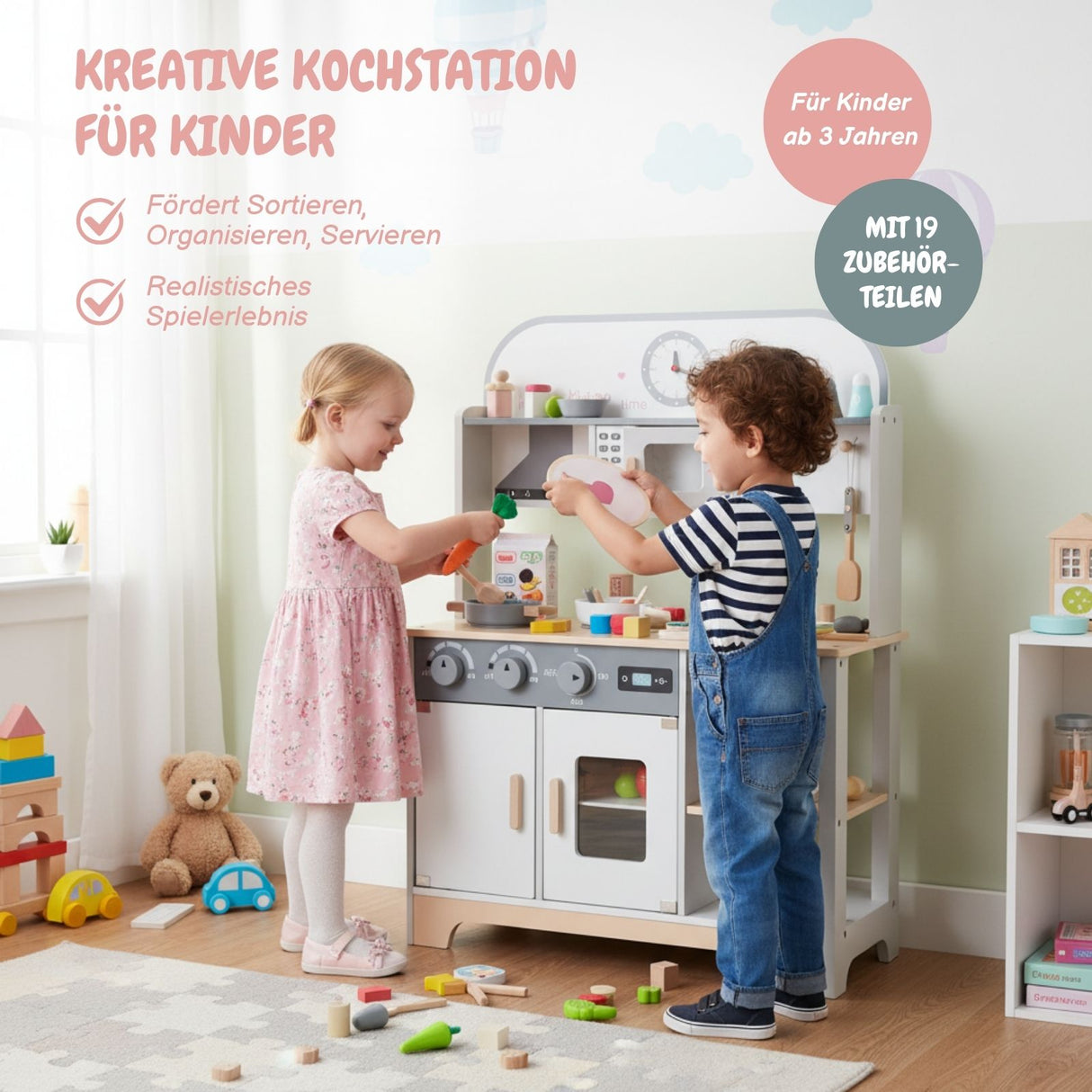 Kinder Spielhaus-Kochstation aus Holz mit Zubehör Kinderküche