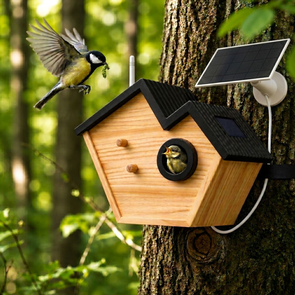 Vogelhaus mit Kamera und Solarpaneel Nistkasten Vogelhäuschen