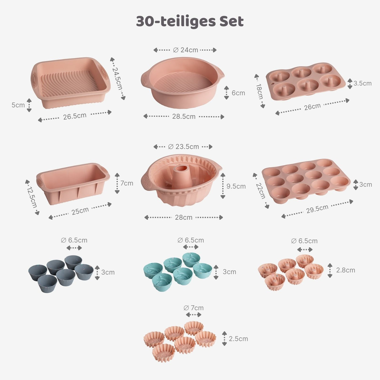 30-tlg. Silikon-Backformen-Set Gugelhupfform Kuchenform Kastenform