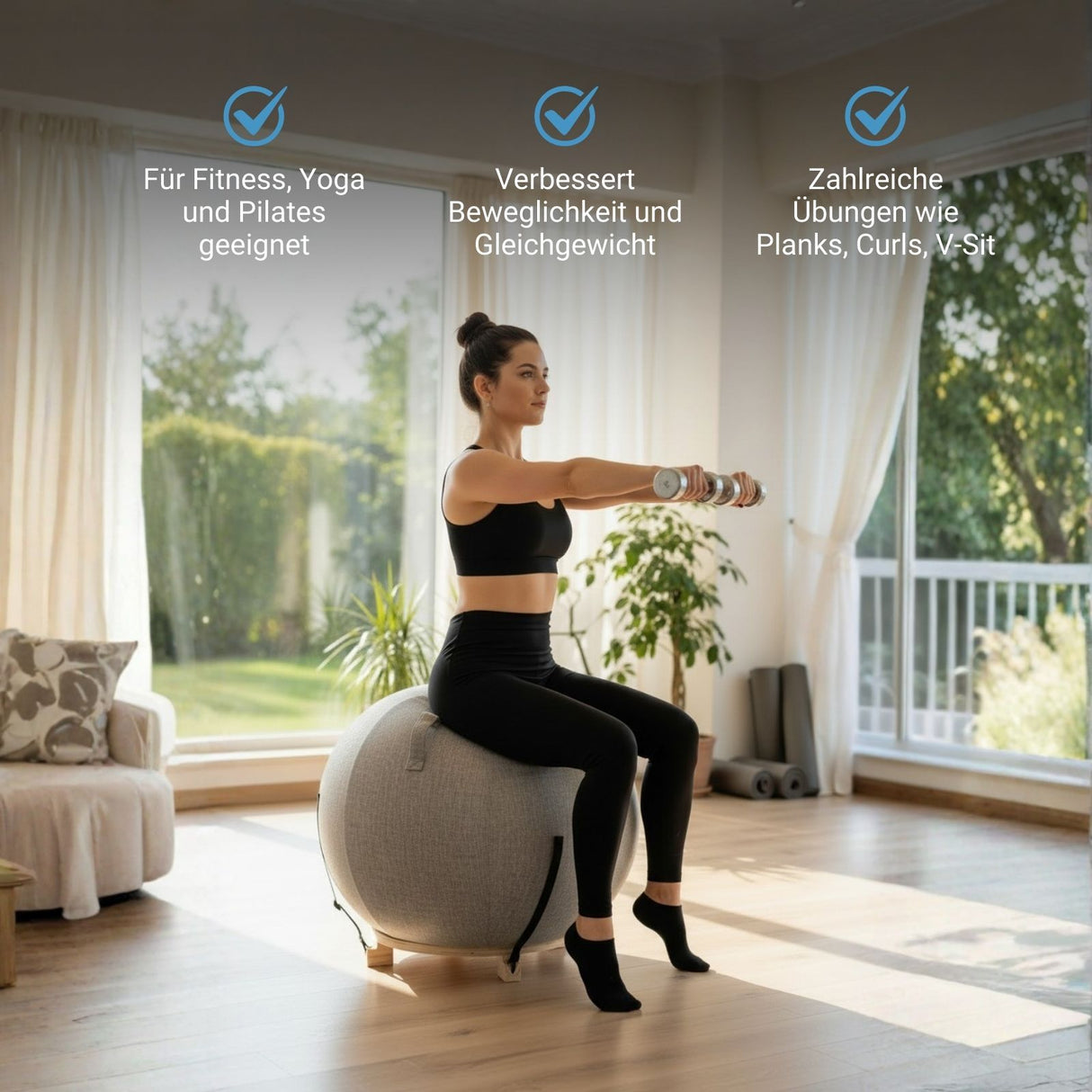 Gymnastikball mit Holz-Ballring und Schutzhülle Sitzball Fitnessball