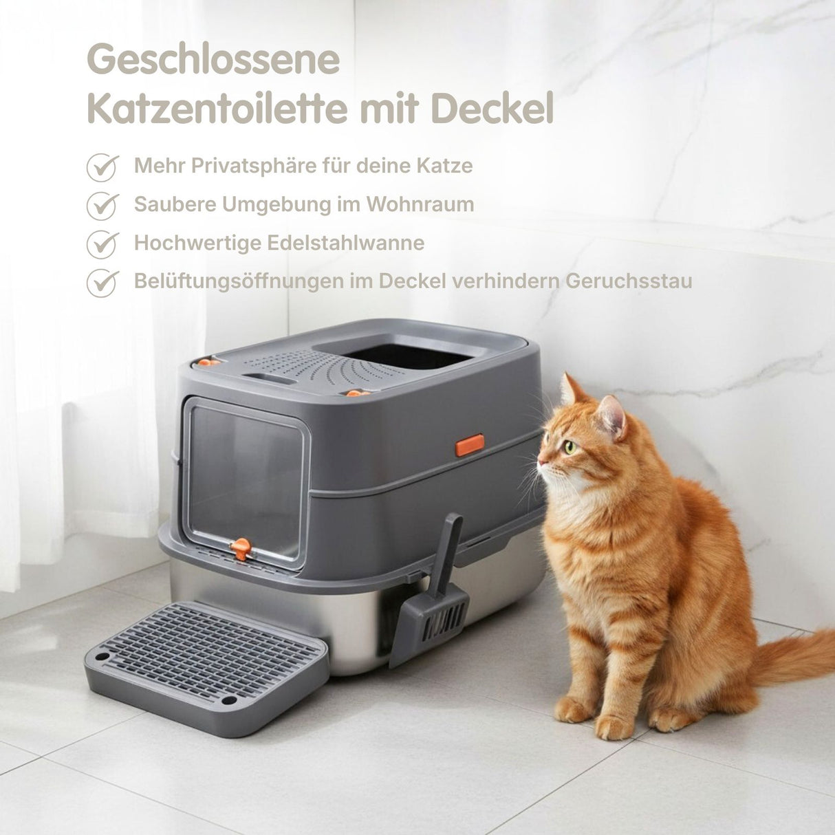 Edelstahl Katzentoilette mit Deckel Katzen-WC Katzenklo Streukiste