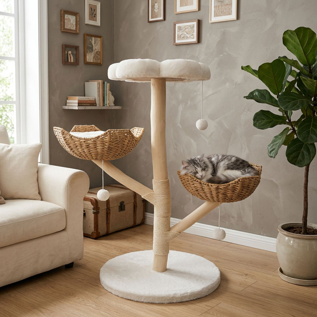 Kratzbaum mit Körben und Plattform Katzenbaum Katzenspielzeug Kletterbaum