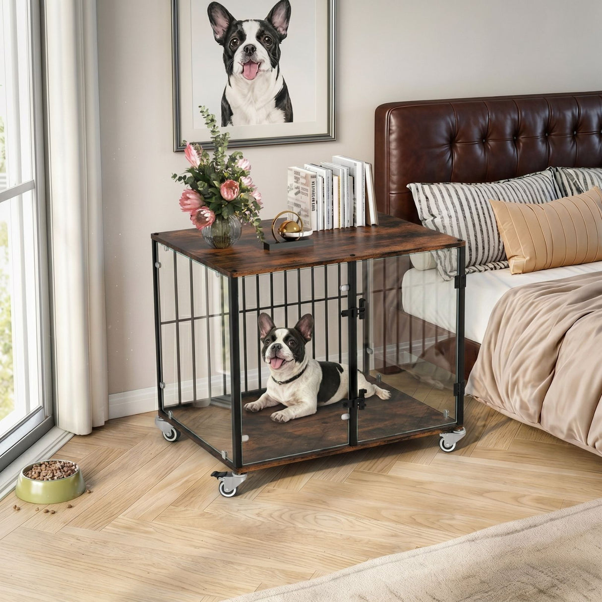 Hundebox Design-Hundekäfig Indoor-Hundehütte Glaskäfig Beistelltisch