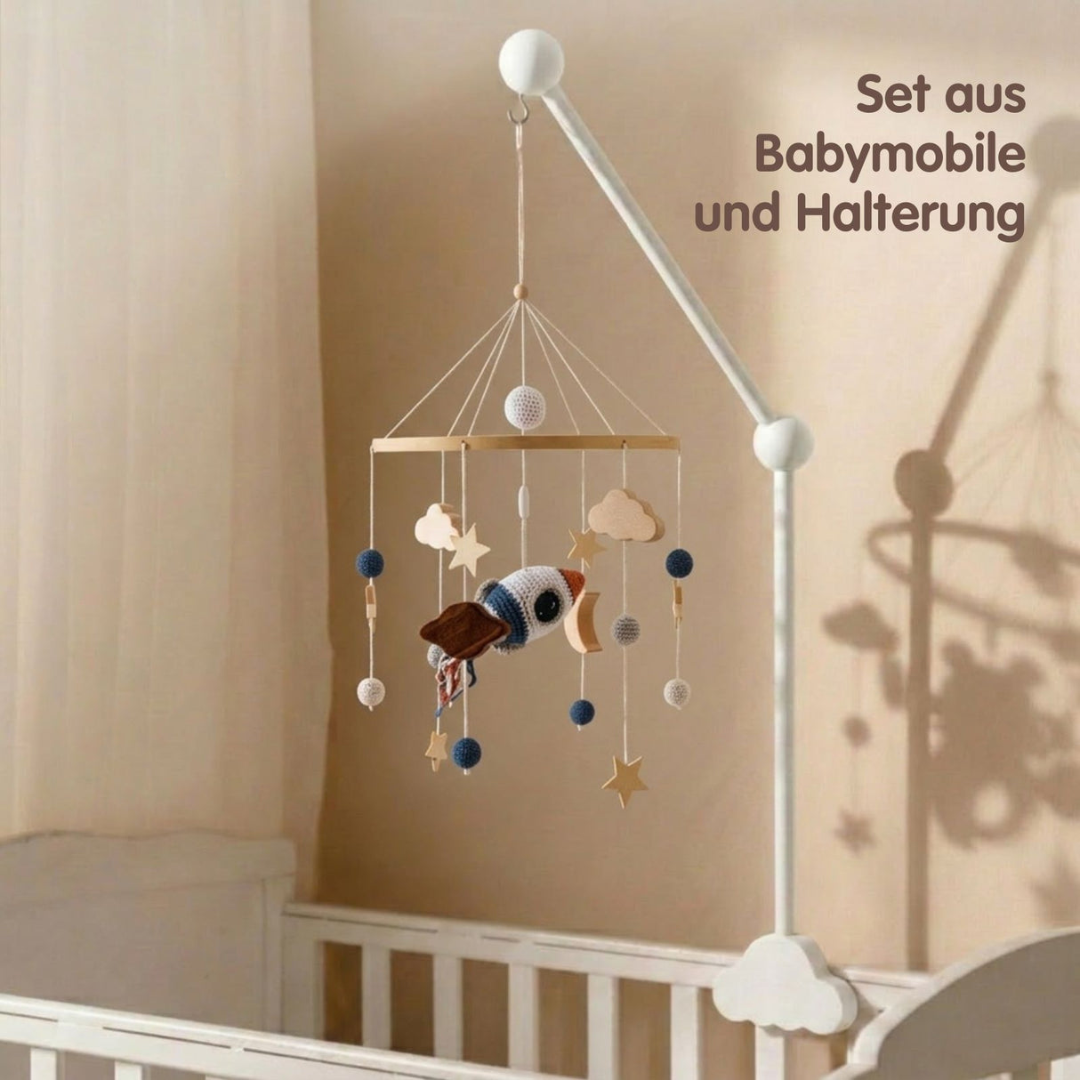 Mobile mit Halterung Rakete Babymobile mit Mobilearm