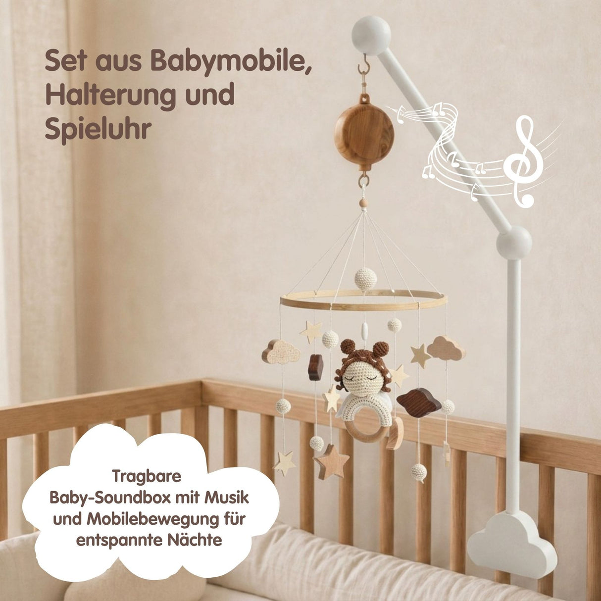 Mobile mit Halterung und Spieluhr Engel Schlafbegleiter mit Musik