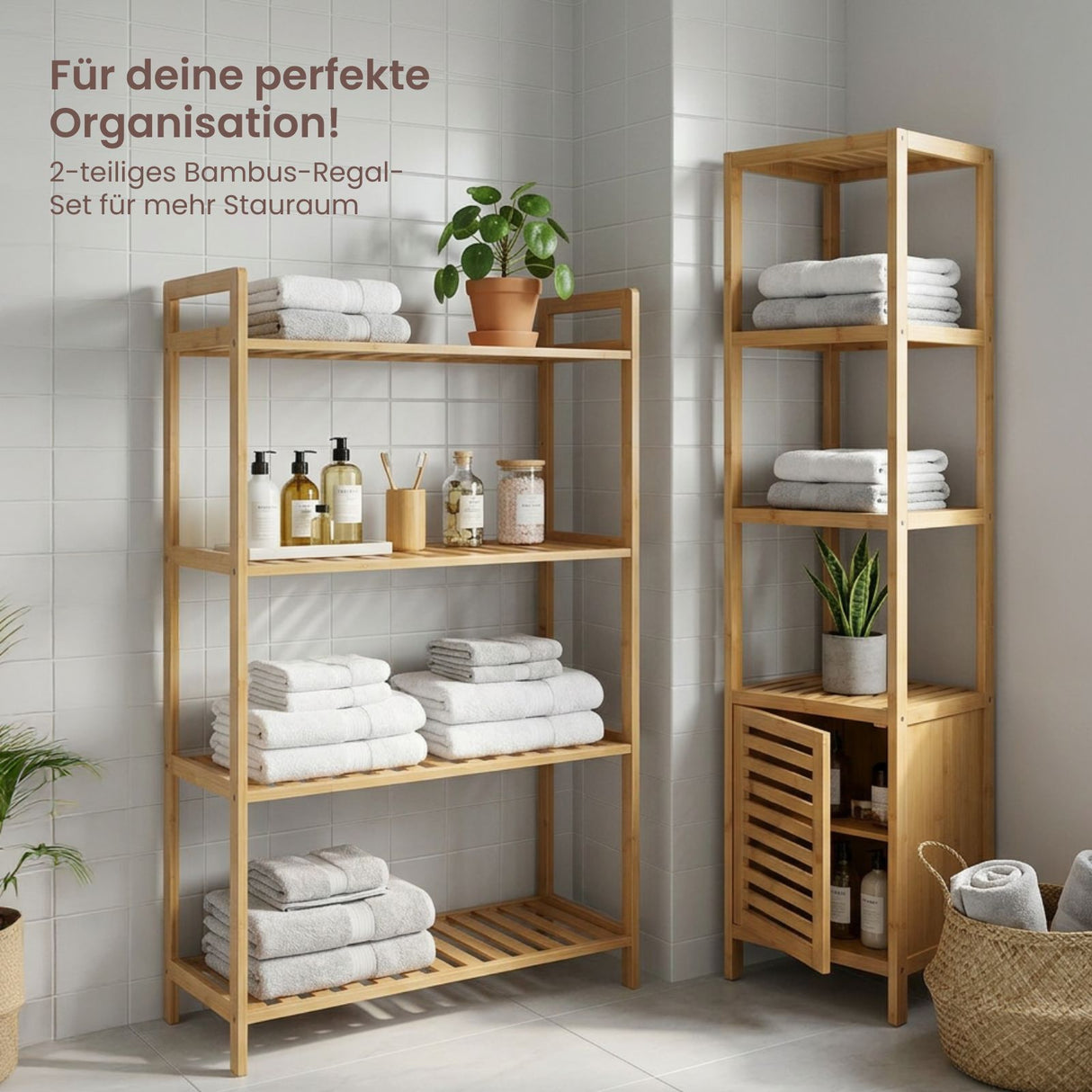 Bambus-Möbel-Set Badregal mit Schrank und Standregal