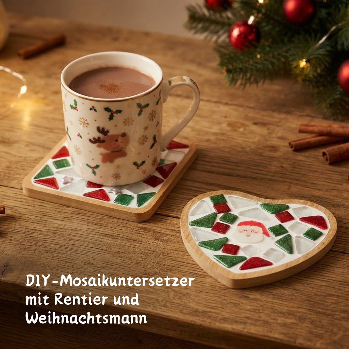 2er-Set DIY-Mosaik-Untersetzer Weihnachtsmann Rentier Bastelset