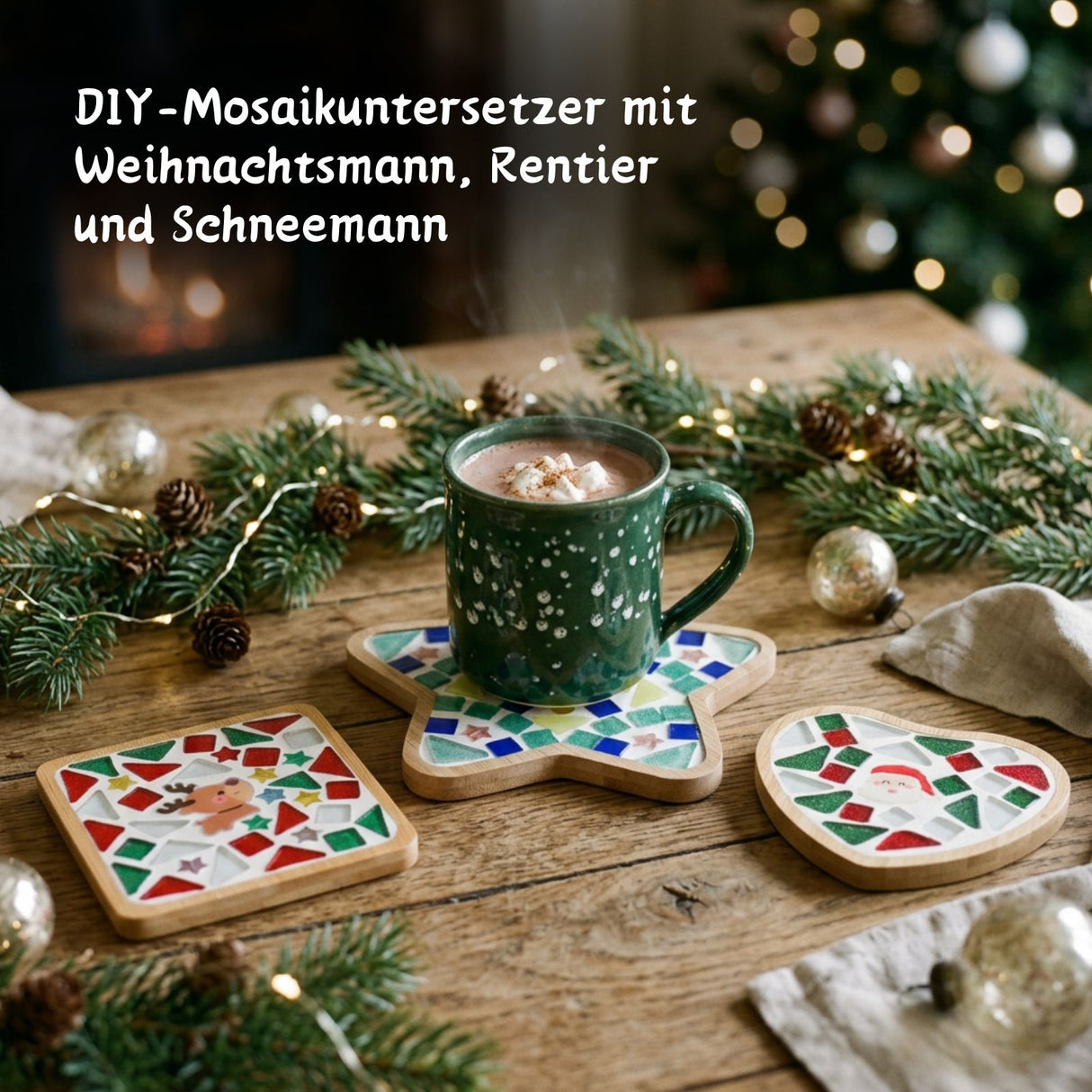 3er-Set DIY-Mosaik-Untersetzer Weihnachtsmann Schneemann Rentier Bastelset