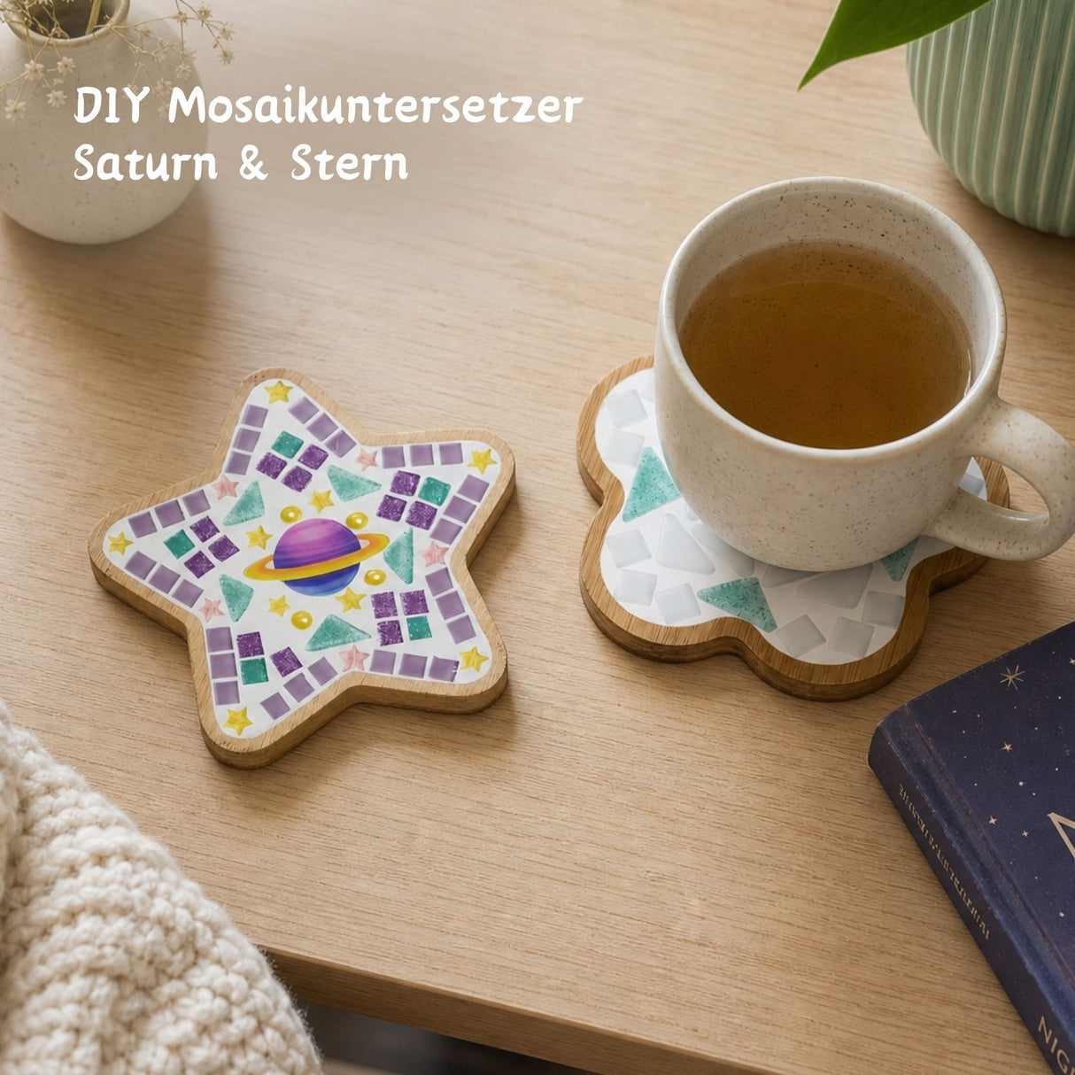 2er-Set DIY-Mosaik-Untersetzer Saturn Stern Untersetzer-Bastelset