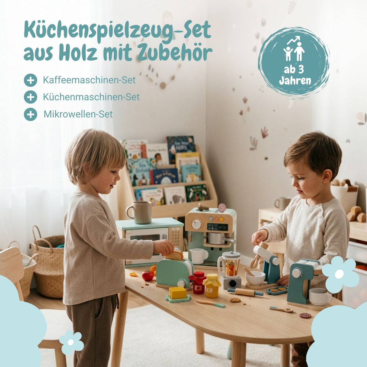 Holzspielzeug Frühstücksset Kaffeeautomat Mikrowelle Küchenmaschinen