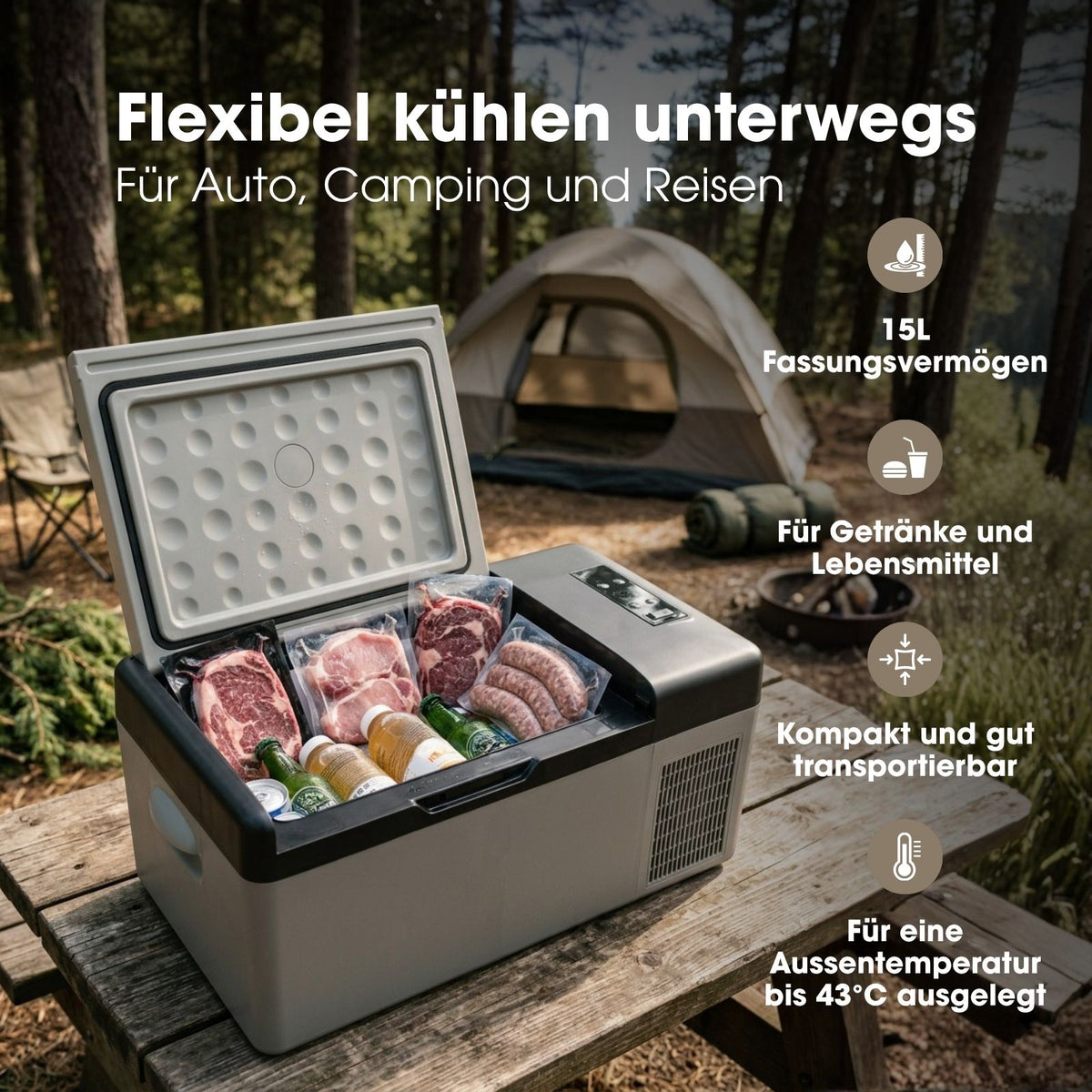 Kompressor-Kühlbox 15L Auto-Kühlbox Camping-Kühlschrank Gefrierbox