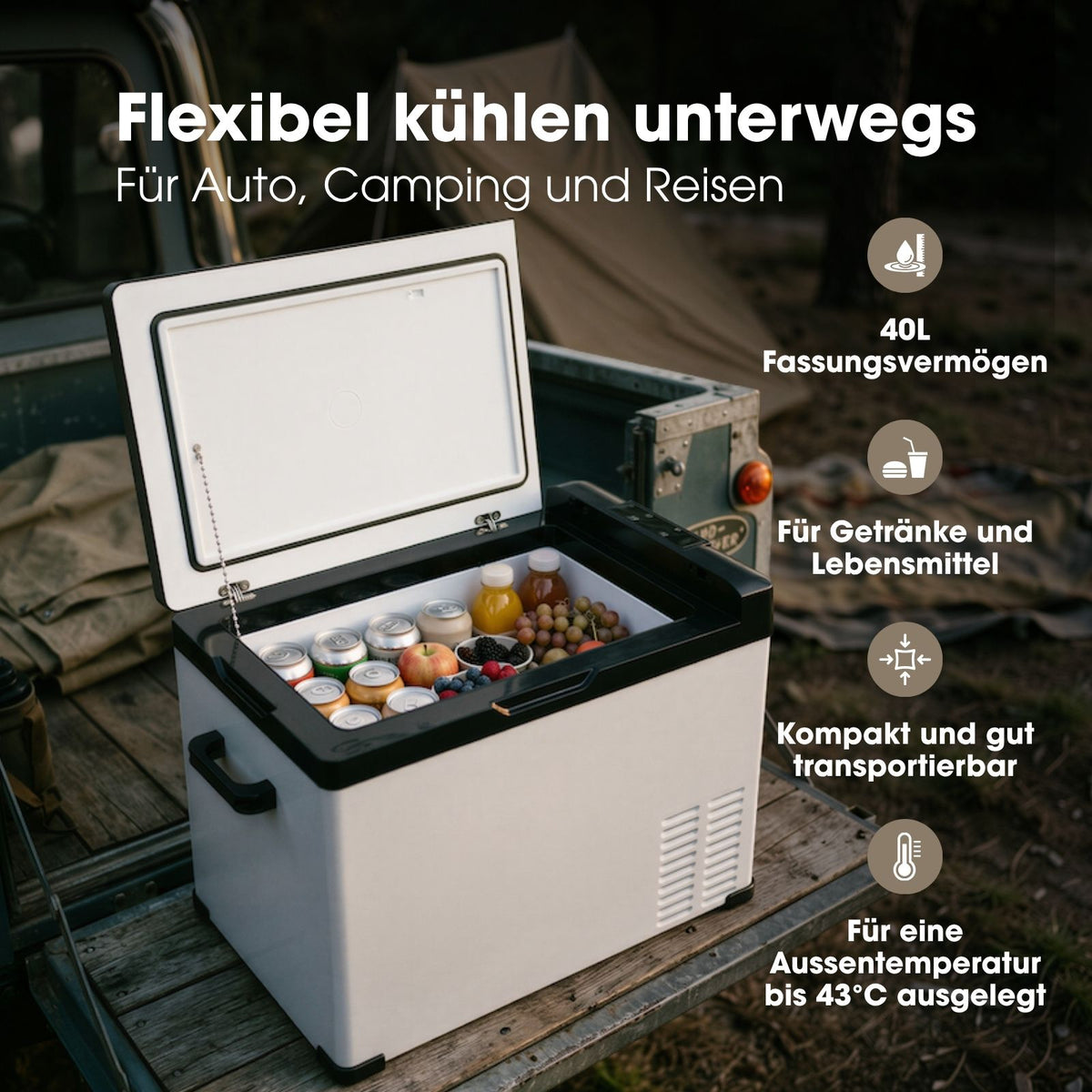 Kompressor-Kühlbox 40L Gefrierbox Auto-Kühlbox Camping-Kühlschrank