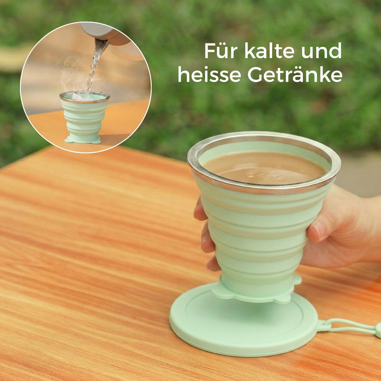 Faltbarer Silikonbecher mit Deckel Reisebecher Trinkbecher Faltbecher