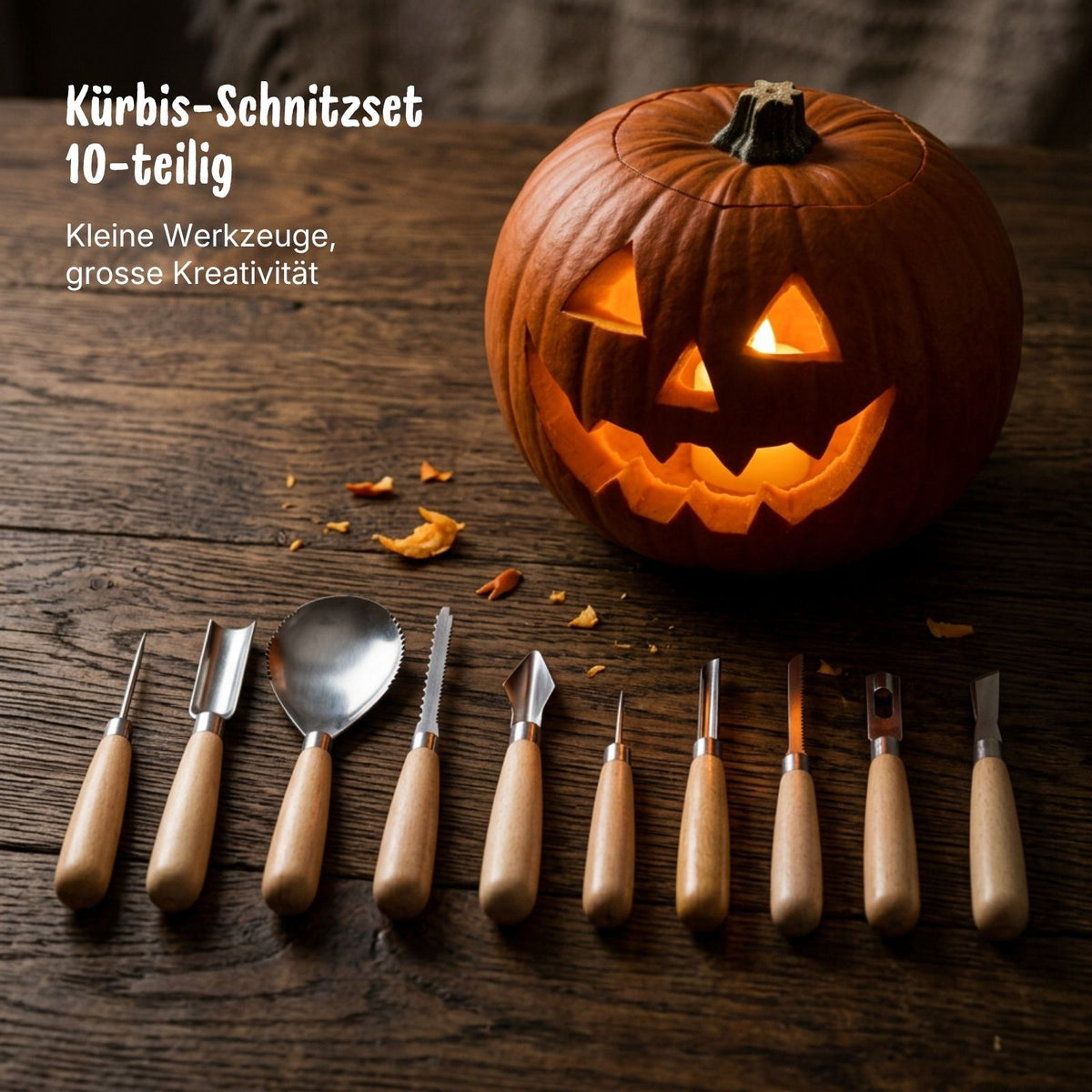10-tlg. Kürbis-Schnitzset Räbeliechtli-Werkzeug Halloween-Schnitzset