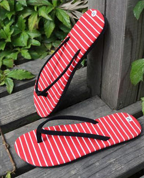 Women Sexy Flip Flop Sandalen Sandaletten Flipflop Rot Weiss gestreift/ Grösse 38