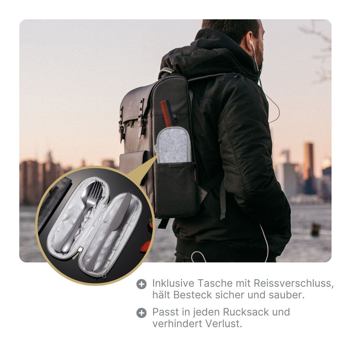 Campingbesteck-Set Outdoor Essbesteck 4-teilig Cutlery mit Beutel
