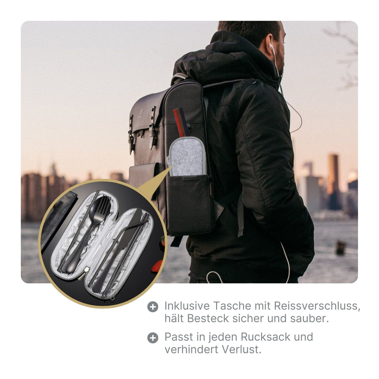 Campingbesteck-Set Outdoor Essbesteck 8-teilig Cutlery mit Beutel