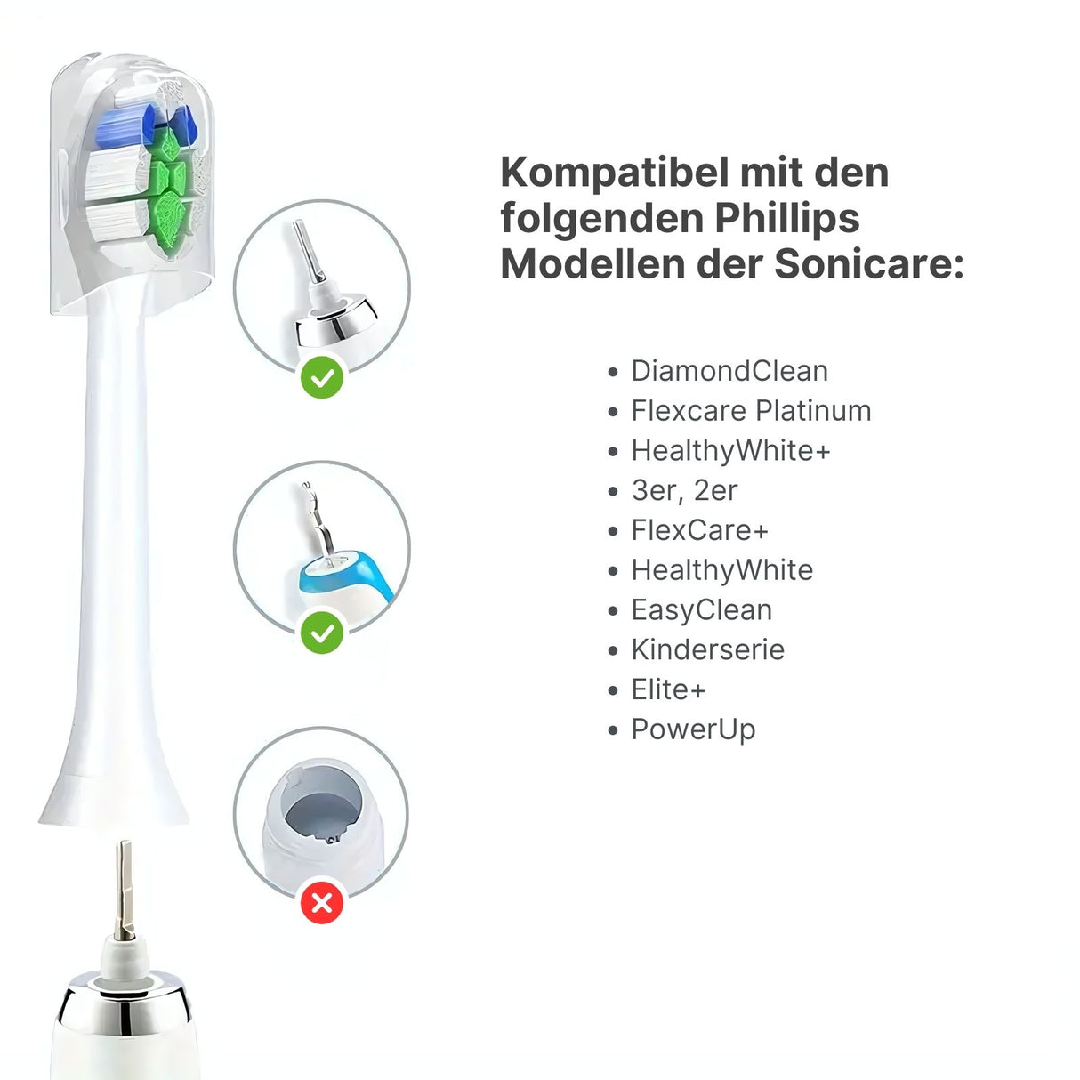 Alternativer Zahnbürstenkopf zu Schallzahnbürste Philips Sonicare W2