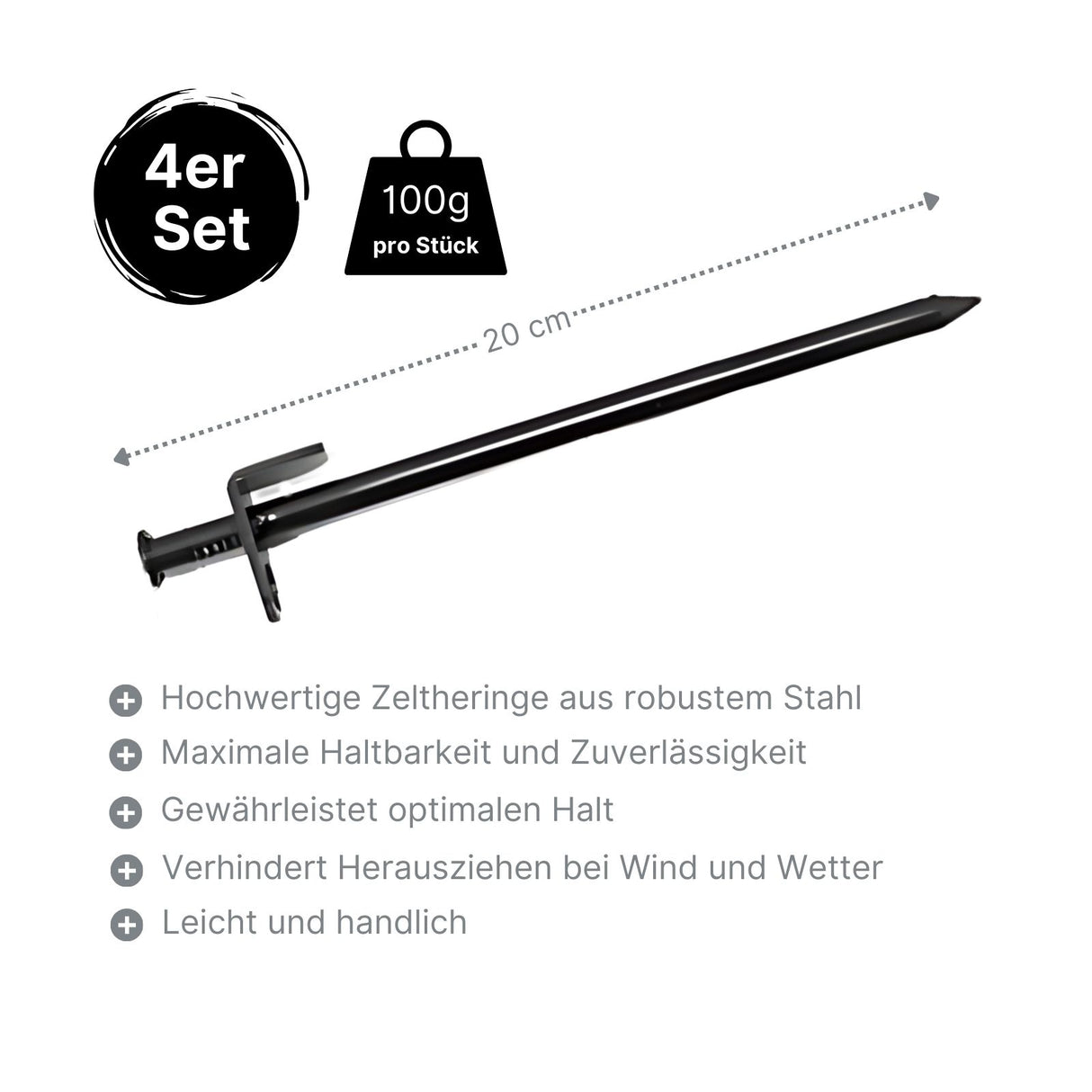 Zeltheringe Stahl Heringe 20cm Zeltnagel Camping Bodennagel 4er Set
