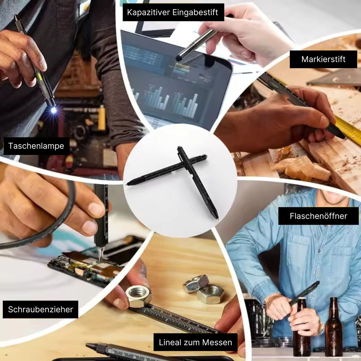 8in1 Multi-Kugelschreiber Multifunktionsstift Touchpen Wasserwaage Schraubendreher