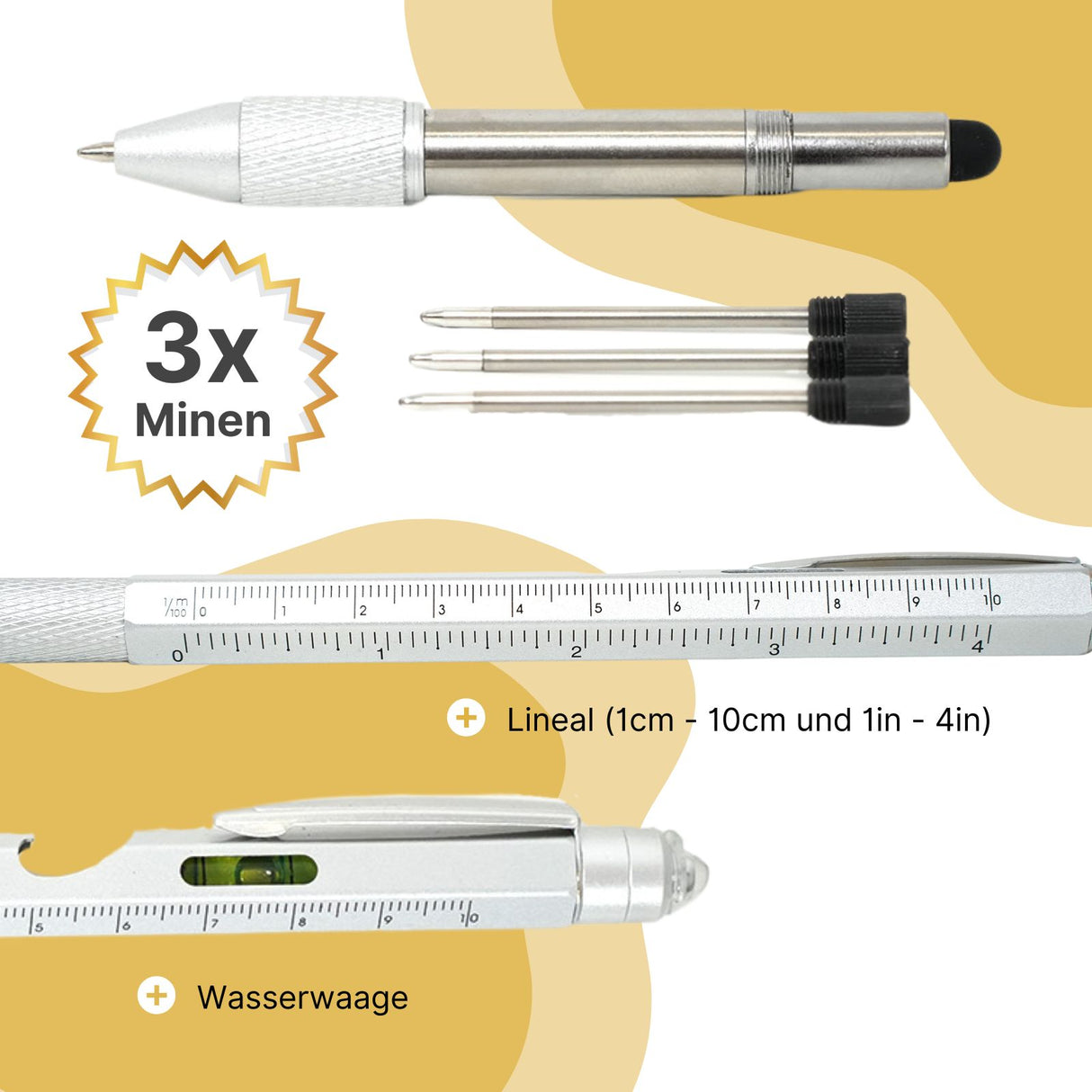 8in1 Multi-Kugelschreiber Multifunktionsstift Touchpen Wasserwaage Schraubendreher